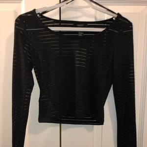 F21 Black Stripe Mesh Crop Top